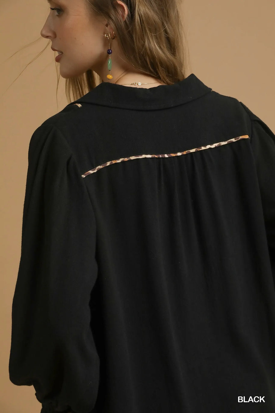 Linen Scallop Hem Blouse with Contrast Trim-Blouses-Trendsi-[option4]-[option5]-[option6]-[option7]-[option8]-Shop-Boutique-Clothing-for-Women-Online