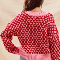 SO ME Color Block Textured Christmas Sweater V Neck Top-Sweaters-Trendsi-[option4]-[option5]-[option6]-[option7]-[option8]-Shop-Boutique-Clothing-for-Women-Online