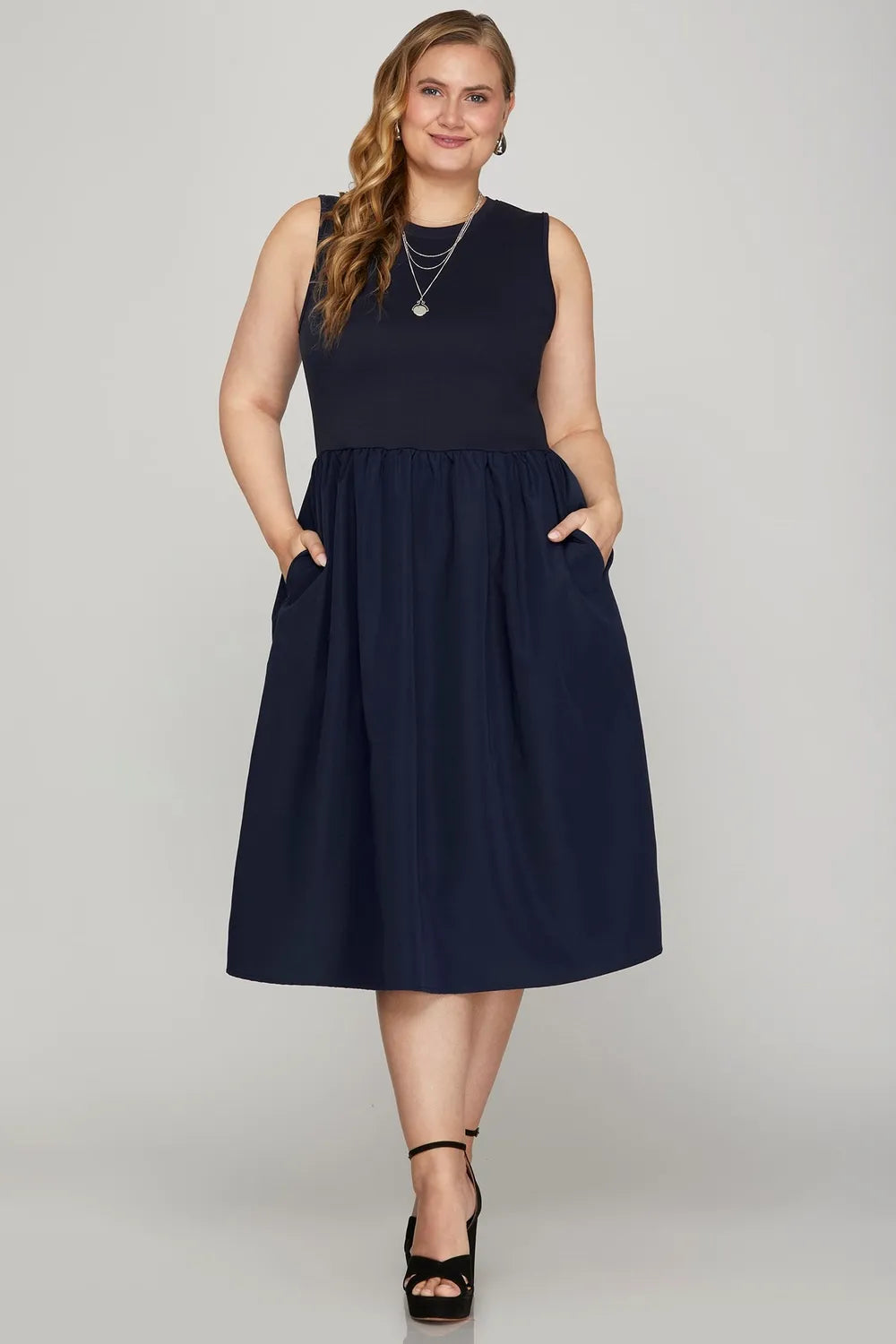 She + Sky Full Size Sleeveless Poplin Woven Midi Dress with Pockets-Dresses-Trendsi-[option4]-[option5]-[option6]-[option7]-[option8]-Shop-Boutique-Clothing-for-Women-Online