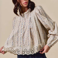 SO ME Floral Print Lace Button Down Shirt-Blouses-Trendsi-[option4]-[option5]-[option6]-[option7]-[option8]-Shop-Boutique-Clothing-for-Women-Online
