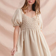 SO ME Textured Woven Daily Dress with Puff Sleeves-Dresses-Trendsi-DUSTY PINK-S-[option4]-[option5]-[option6]-[option7]-[option8]-Shop-Boutique-Clothing-for-Women-Online