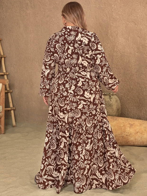 Plus Size Notched Balloon Sleeve Printed Maxi Dress-Dresses-Trendsi-[option4]-[option5]-[option6]-[option7]-[option8]-Shop-Boutique-Clothing-for-Women-Online