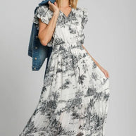 Umgee Full Size Two Tone Landscape Print Midi Dress Plus Size-Dresses-Trendsi-Black-S-[option4]-[option5]-[option6]-[option7]-[option8]-Shop-Boutique-Clothing-for-Women-Online