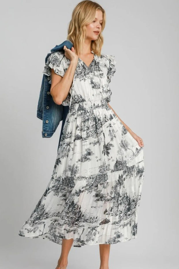Umgee Full Size Two Tone Landscape Print Midi Dress Plus Size-Dresses-Trendsi-Black-S-[option4]-[option5]-[option6]-[option7]-[option8]-Shop-Boutique-Clothing-for-Women-Online