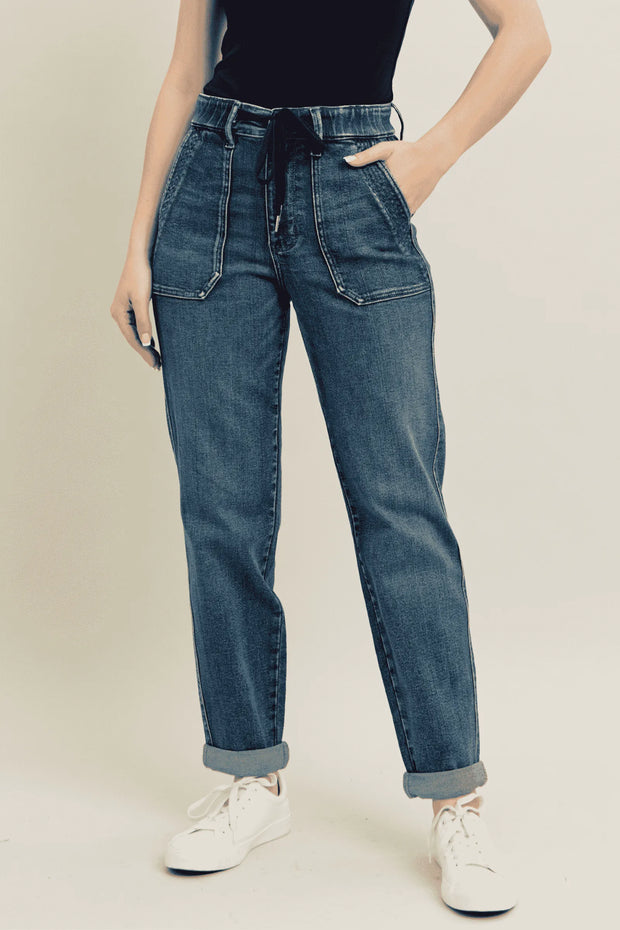 Judy Blue Full Size HW Vintage Wash Jeans w/ Drawstring-Pants-Trendsi-Dark-0/24-[option4]-[option5]-[option6]-[option7]-[option8]-Shop-Boutique-Clothing-for-Women-Online