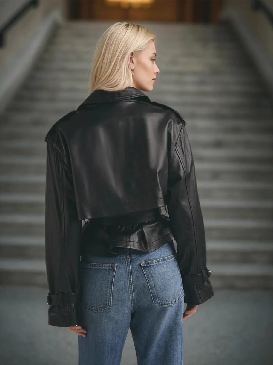 Leather Belted Trench Jacket-Jacket-Trendsi-[option4]-[option5]-[option6]-[option7]-[option8]-Shop-Boutique-Clothing-for-Women-Online