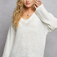 POL Oversized V-Neck Knit Top-Blouses-Trendsi-Ivory-S-[option4]-[option5]-[option6]-[option7]-[option8]-Shop-Boutique-Clothing-for-Women-Online