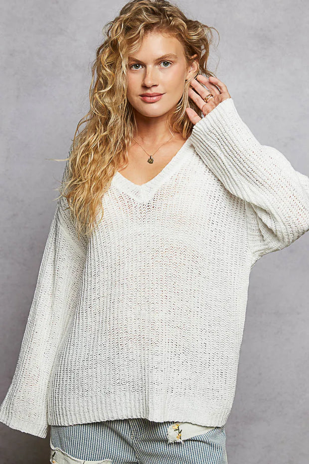 POL Oversized V-Neck Knit Top-Blouses-Trendsi-Ivory-S-[option4]-[option5]-[option6]-[option7]-[option8]-Shop-Boutique-Clothing-for-Women-Online