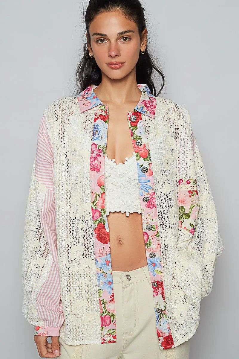 POL Lace Long Sleeve Shirt with Floral and Striped Pattern-Shirts-Trendsi-Blush Pink-S-[option4]-[option5]-[option6]-[option7]-[option8]-Shop-Boutique-Clothing-for-Women-Online