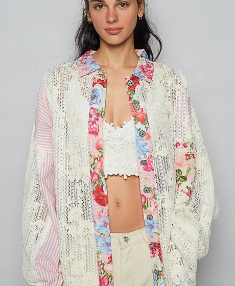 POL Lace Long Sleeve Shirt with Floral and Striped Pattern-Shirts-Trendsi-Blush Pink-S-[option4]-[option5]-[option6]-[option7]-[option8]-Shop-Boutique-Clothing-for-Women-Online