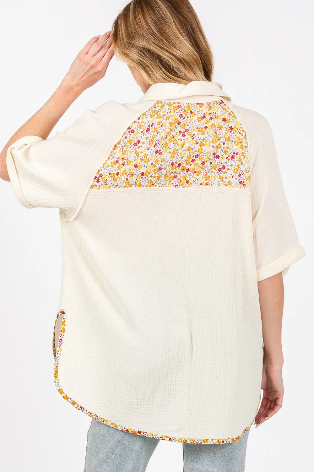 SAGE + FIG Full Size Floral Detail Button Up Short Sleeve Shirt-Tops-Trendsi-[option4]-[option5]-[option6]-[option7]-[option8]-Shop-Boutique-Clothing-for-Women-Online
