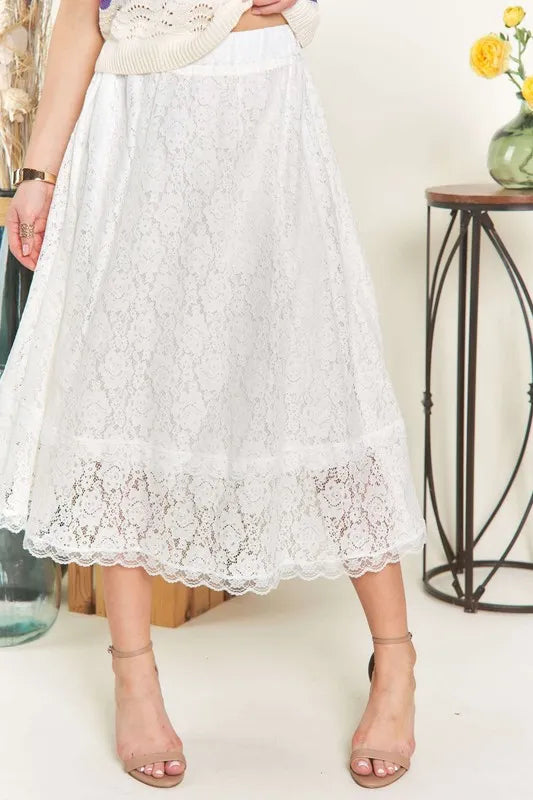 ADORA Elastic Waist Lace Midi Skirt-Skirts-Trendsi-White-S/M-[option4]-[option5]-[option6]-[option7]-[option8]-Shop-Boutique-Clothing-for-Women-Online