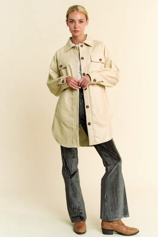 Davi & Dani Faux Leather Button Up Jacket with Chest Pockets-Jackets-Trendsi-[option4]-[option5]-[option6]-[option7]-[option8]-Shop-Boutique-Clothing-for-Women-Online