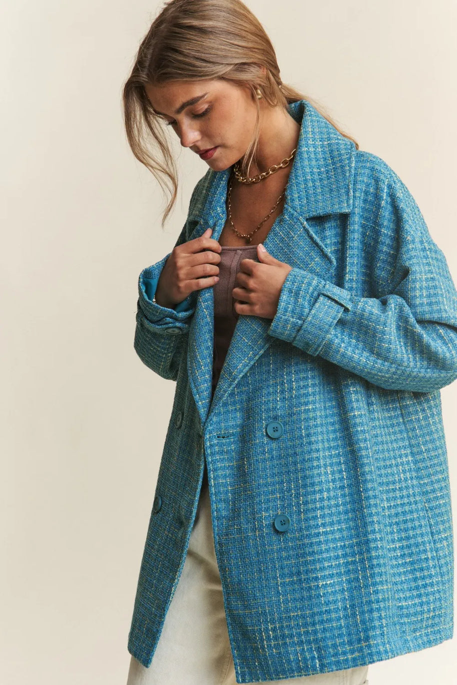 J.NNA Tweed Double-Breasted Long Sleeve Coat-Coats-Trendsi-[option4]-[option5]-[option6]-[option7]-[option8]-Shop-Boutique-Clothing-for-Women-Online