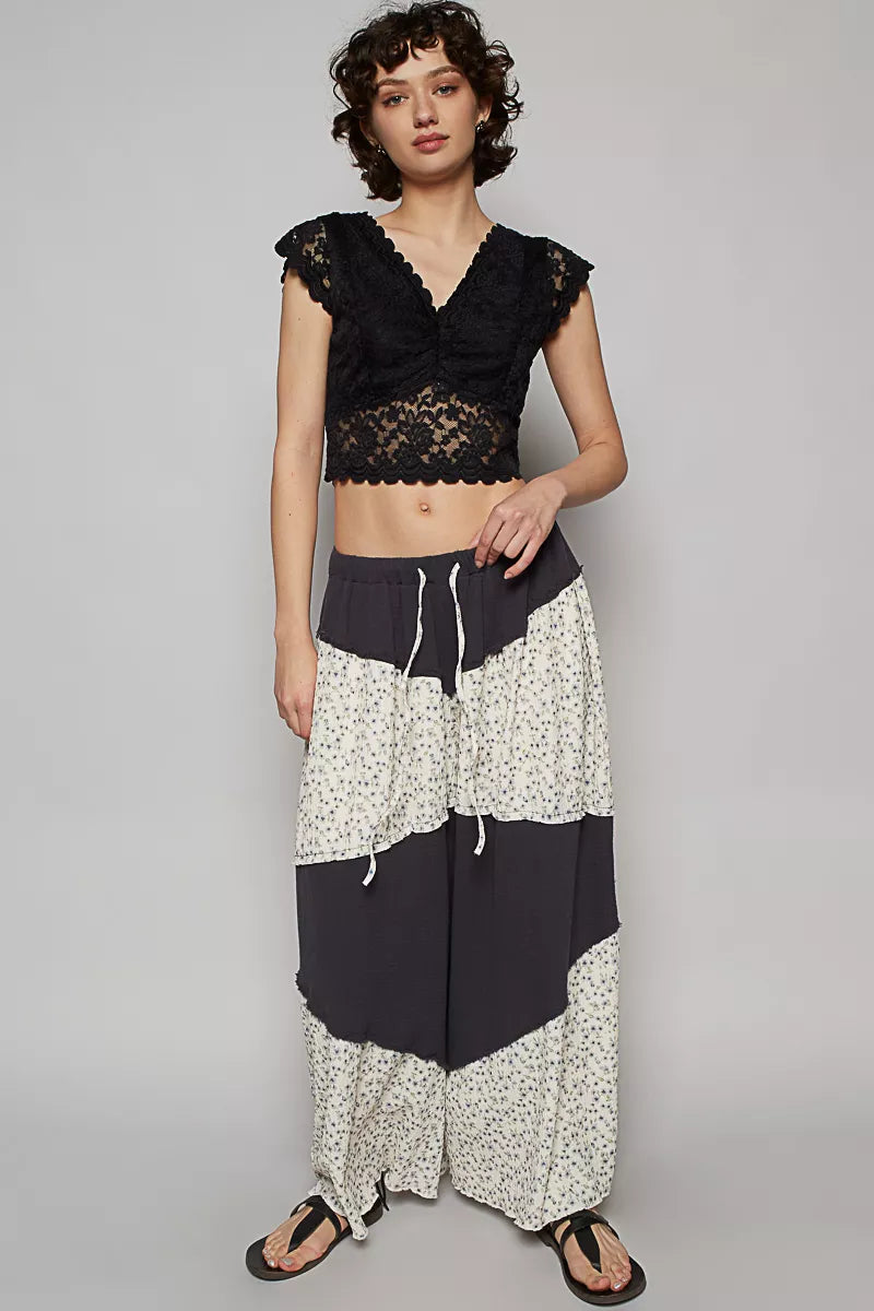 POL Contrast Floral Drawstring Wide Leg Pants-Pants-Trendsi-[option4]-[option5]-[option6]-[option7]-[option8]-Shop-Boutique-Clothing-for-Women-Online