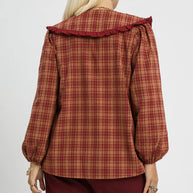 Umgee Full Size Plaid Ruffle Collar Blouse-Blouses-Trendsi-[option4]-[option5]-[option6]-[option7]-[option8]-Shop-Boutique-Clothing-for-Women-Online