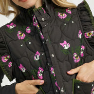 Umgee Ruffled Quilted Floral Snap Down Vest-Vest-Trendsi-[option4]-[option5]-[option6]-[option7]-[option8]-Shop-Boutique-Clothing-for-Women-Online