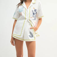 MABLE Embroidered Button Down Shirt and Shorts Set-Sets-Trendsi-Lime-S-[option4]-[option5]-[option6]-[option7]-[option8]-Shop-Boutique-Clothing-for-Women-Online