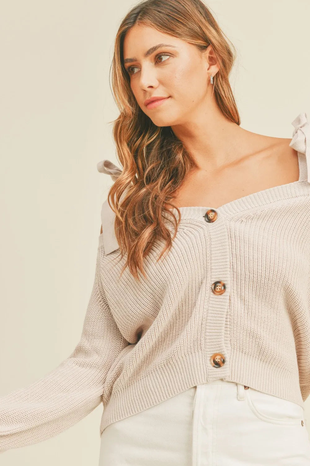 MABLE Off Shoulder Self Tie Strap Button Down Sweater-Sweaters-Trendsi-[option4]-[option5]-[option6]-[option7]-[option8]-Shop-Boutique-Clothing-for-Women-Online
