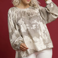 Umgee Full Size Metallic Fabric Blouse with Balloon Sleeves-Blouses-Trendsi-[option4]-[option5]-[option6]-[option7]-[option8]-Shop-Boutique-Clothing-for-Women-Online