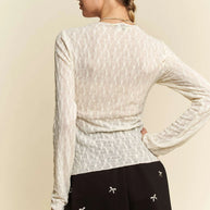 Davi & Dani Long Sleeve Sheer Small Embroidered Bows Lace Top-Top-Trendsi-[option4]-[option5]-[option6]-[option7]-[option8]-Shop-Boutique-Clothing-for-Women-Online