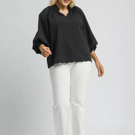 Umgee Full Size Textured Notched Balloon Sleeve Blouse-Blouses-Trendsi-[option4]-[option5]-[option6]-[option7]-[option8]-Shop-Boutique-Clothing-for-Women-Online