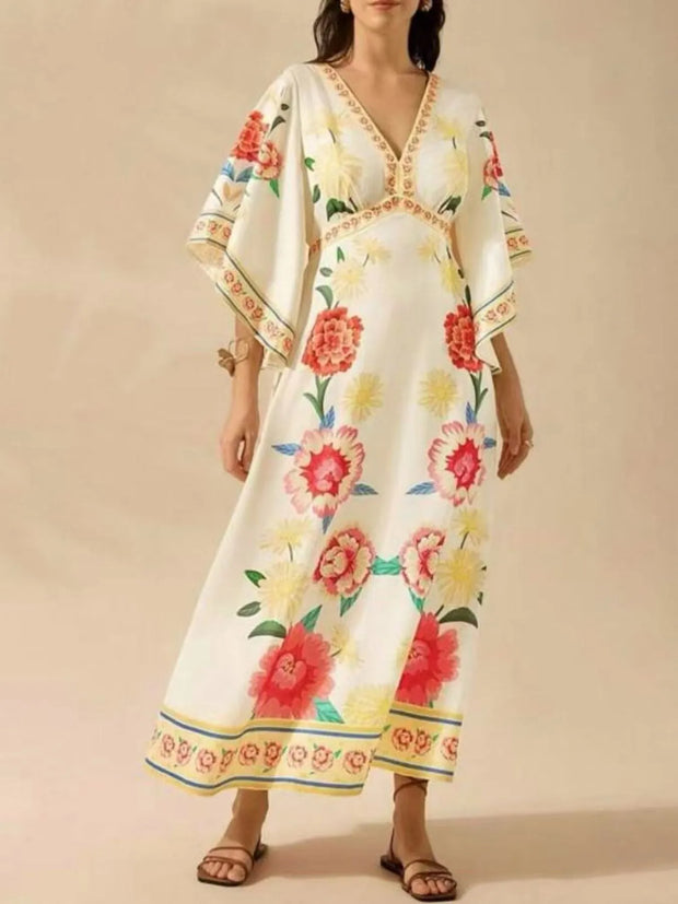 Palm Print V-Neck Midi Dress-Dresses-Trendsi-Strawberry-XS-[option4]-[option5]-[option6]-[option7]-[option8]-Shop-Boutique-Clothing-for-Women-Online