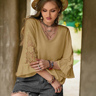 Plus Size Lace Detail V-Neck Flounce Sleeve Blouse-Blouses-Trendsi-[option4]-[option5]-[option6]-[option7]-[option8]-Shop-Boutique-Clothing-for-Women-Online