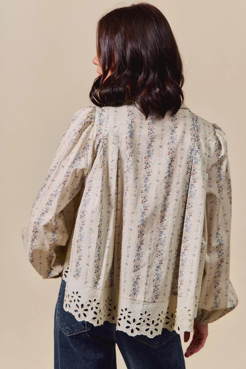 SO ME Floral Print Lace Button Down Shirt-Blouses-Trendsi-[option4]-[option5]-[option6]-[option7]-[option8]-Shop-Boutique-Clothing-for-Women-Online