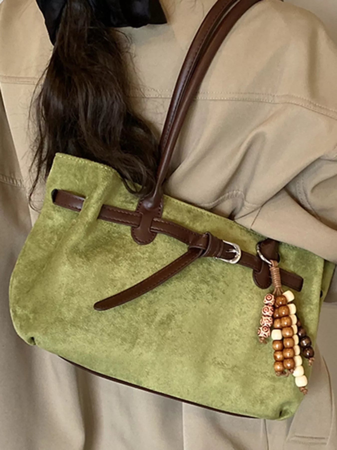 Vintage Suede Tote Bag-hand bag-Trendsi-Green-One Size-[option4]-[option5]-[option6]-[option7]-[option8]-Shop-Boutique-Clothing-for-Women-Online