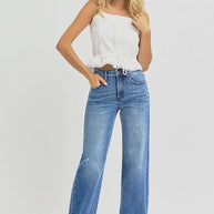 RISEN Tummy Control Elastic Band High Rise Wide Jeans-Trendsi-[option4]-[option5]-[option6]-[option7]-[option8]-Shop-Boutique-Clothing-for-Women-Online
