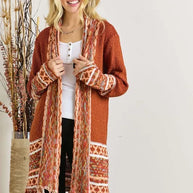 ADORA Full Size Fringe Hem Aztec Border Cardigan-Cardigan-Trendsi-RUST-S/M-[option4]-[option5]-[option6]-[option7]-[option8]-Shop-Boutique-Clothing-for-Women-Online