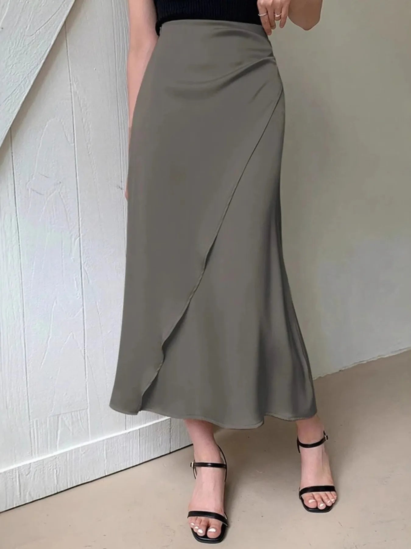 Asymmetric Wrap Midi Skirt with Fluted Hem-Skirts-Trendsi-Army Green-S-[option4]-[option5]-[option6]-[option7]-[option8]-Shop-Boutique-Clothing-for-Women-Online