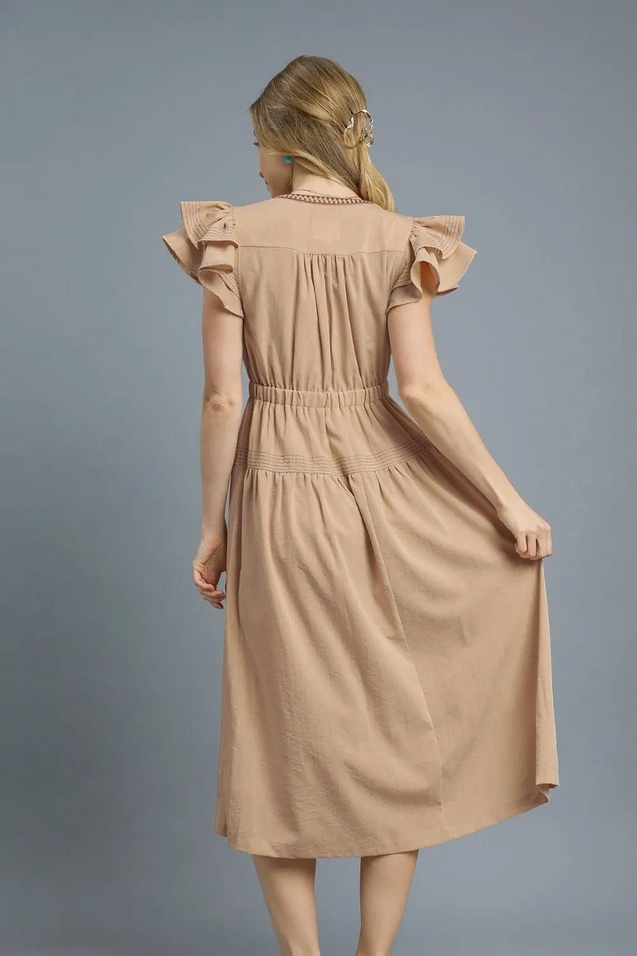 Umgee Ruffled Cap Sleeve Midi Dress with Contrast Trim Detail-Dresses-Trendsi-[option4]-[option5]-[option6]-[option7]-[option8]-Shop-Boutique-Clothing-for-Women-Online