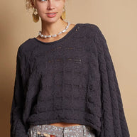 POL Round Neck Cable Knit Cropped Sweater-Sweaters-Trendsi-Charcoal-S-[option4]-[option5]-[option6]-[option7]-[option8]-Shop-Boutique-Clothing-for-Women-Online