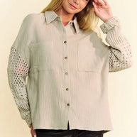 Davi & Dani Crochet Sleeve Crinkled Texture Shirt-Blouses-Trendsi-[option4]-[option5]-[option6]-[option7]-[option8]-Shop-Boutique-Clothing-for-Women-Online