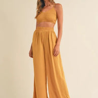 MABLE Smocked Bralette Crop Top and Wide Leg Pants Set-Sets-Trendsi-Gold Mustard-S-[option4]-[option5]-[option6]-[option7]-[option8]-Shop-Boutique-Clothing-for-Women-Online