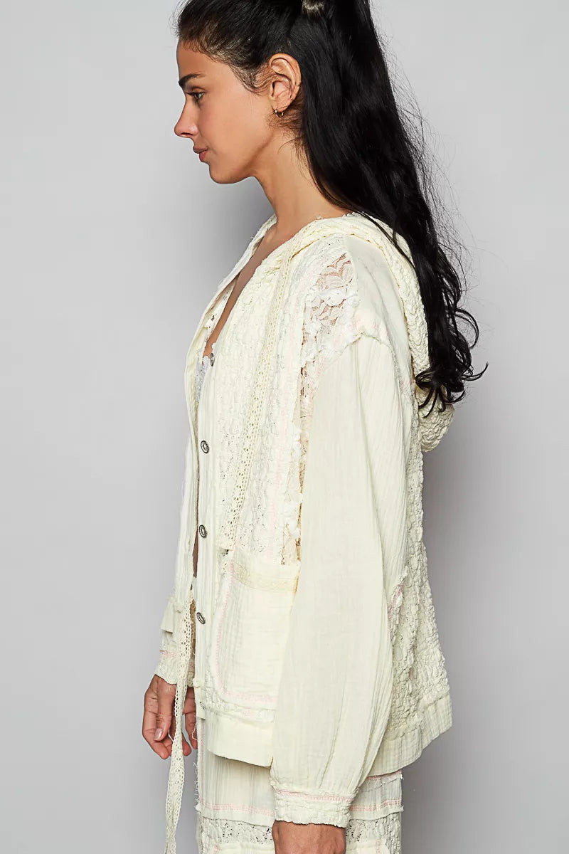 POL Exposed Seam Button Down Hooded Jacket with Lace Detail-Jacket-Trendsi-[option4]-[option5]-[option6]-[option7]-[option8]-Shop-Boutique-Clothing-for-Women-Online