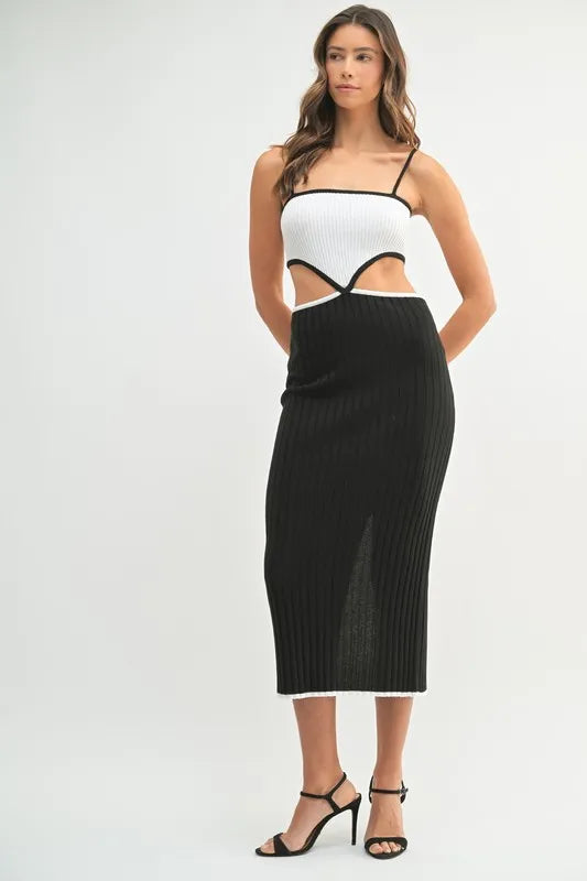 MABLE Ribbed Knit Color Block Cutout Midi Dress-Dresses-Trendsi-Black-S-[option4]-[option5]-[option6]-[option7]-[option8]-Shop-Boutique-Clothing-for-Women-Online
