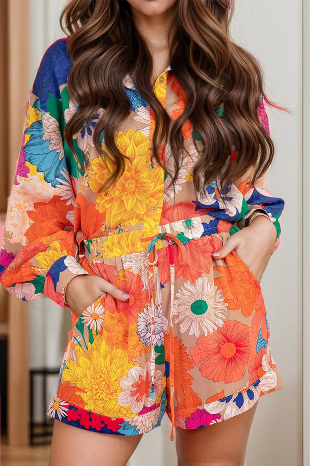 Printed Button Up Long Sleeve Top and Shorts Set-sets-Trendsi-Orange-S-[option4]-[option5]-[option6]-[option7]-[option8]-Shop-Boutique-Clothing-for-Women-Online