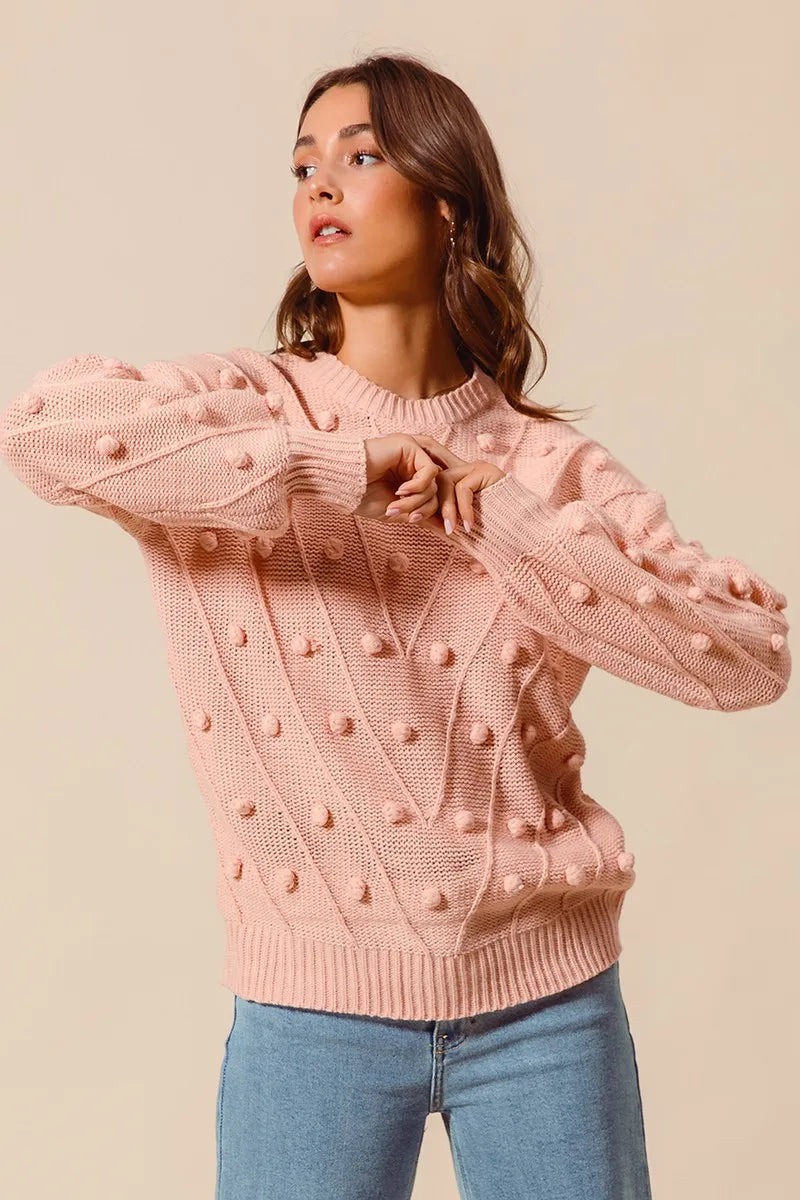 SO ME Pom Pom Textured Knit Sweater Top-Sweater-Trendsi-BLUSH-S-[option4]-[option5]-[option6]-[option7]-[option8]-Shop-Boutique-Clothing-for-Women-Online