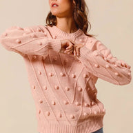 SO ME Pom Pom Textured Knit Sweater Top-Sweater-Trendsi-BLUSH-S-[option4]-[option5]-[option6]-[option7]-[option8]-Shop-Boutique-Clothing-for-Women-Online