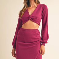 MABLE Front Twisted Knit Top and Midi Skirt Set-two piece set-Trendsi-Magenta-S-[option4]-[option5]-[option6]-[option7]-[option8]-Shop-Boutique-Clothing-for-Women-Online