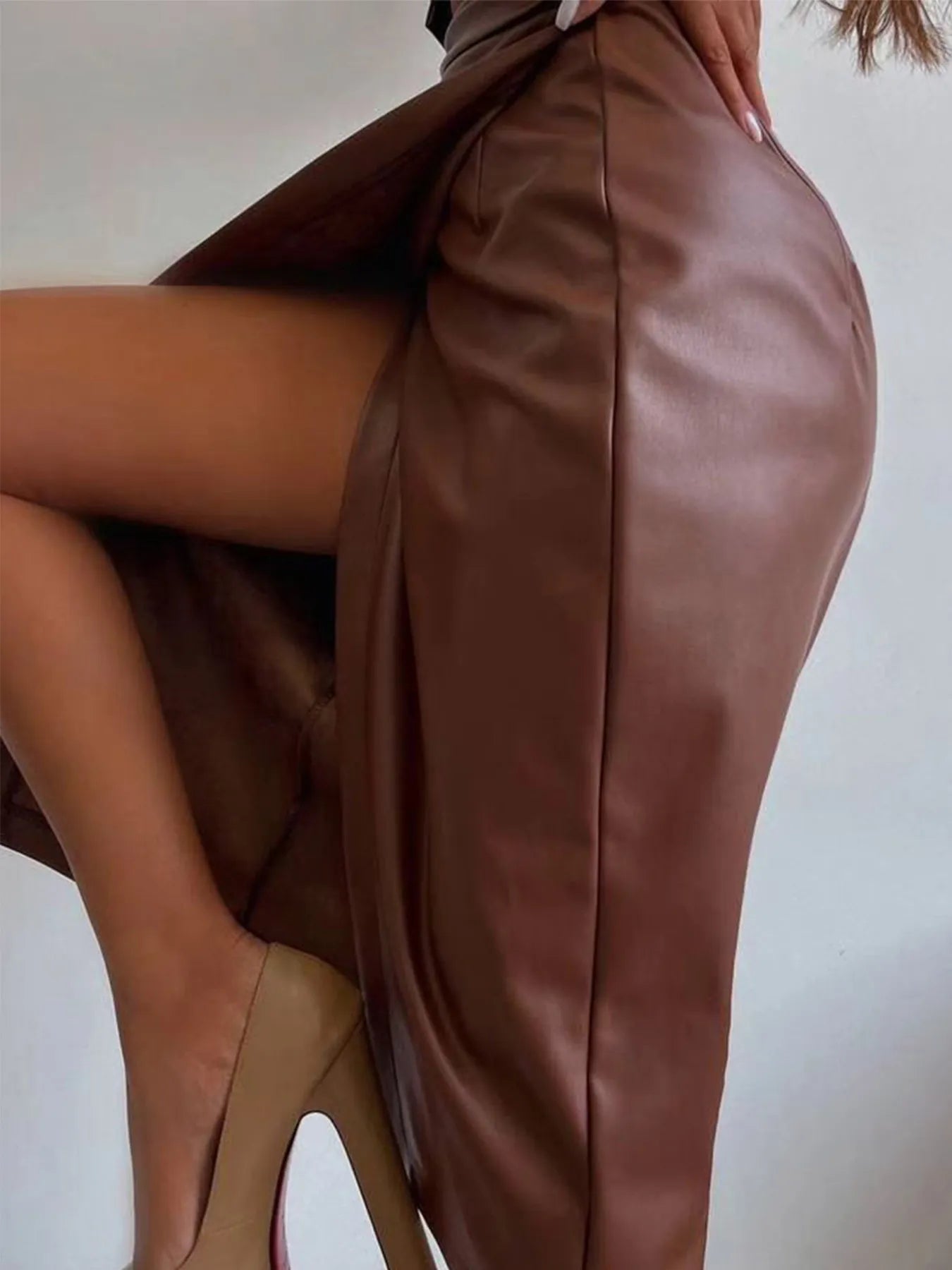 Slit Leather Midi Skirt-Skirts-Trendsi-[option4]-[option5]-[option6]-[option7]-[option8]-Shop-Boutique-Clothing-for-Women-Online