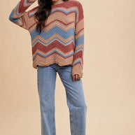 Annie Wear Multi Color Zig-Zag Round Neck Sweater-Sweaters-Trendsi-[option4]-[option5]-[option6]-[option7]-[option8]-Shop-Boutique-Clothing-for-Women-Online