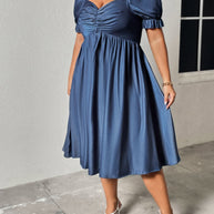 Honey Plus Size Ruched Sweetheart Neck Dress-Dresses-Trendsi-[option4]-[option5]-[option6]-[option7]-[option8]-Shop-Boutique-Clothing-for-Women-Online