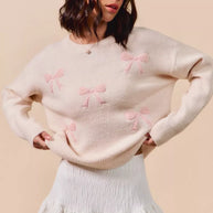 SO ME Embroidered Ribbon Round Neck Sweater-Sweaters-Trendsi-[option4]-[option5]-[option6]-[option7]-[option8]-Shop-Boutique-Clothing-for-Women-Online