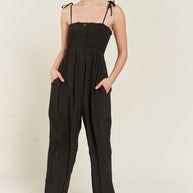 SMOCKED TIE STRAP JUMPSUIT PLUS SIZE-Jade By Jane-BLACK-1X-[option4]-[option5]-[option6]-[option7]-[option8]-Shop-Boutique-Clothing-for-Women-Online
