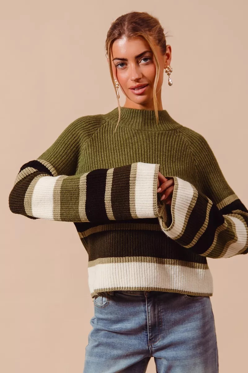 SO ME Multi Color Striped Mock Neck Sweater-Sweaters-Trendsi-[option4]-[option5]-[option6]-[option7]-[option8]-Shop-Boutique-Clothing-for-Women-Online