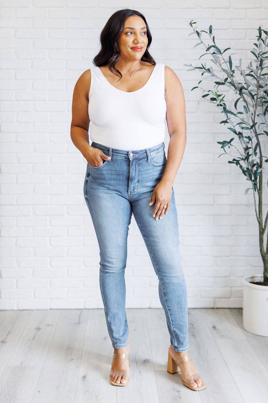 Judy Blue Justine High Rise Control Top Contrast Wash Skinny Jeans-Womens-Ave Shops-[option4]-[option5]-[option6]-[option7]-[option8]-Shop-Boutique-Clothing-for-Women-Online